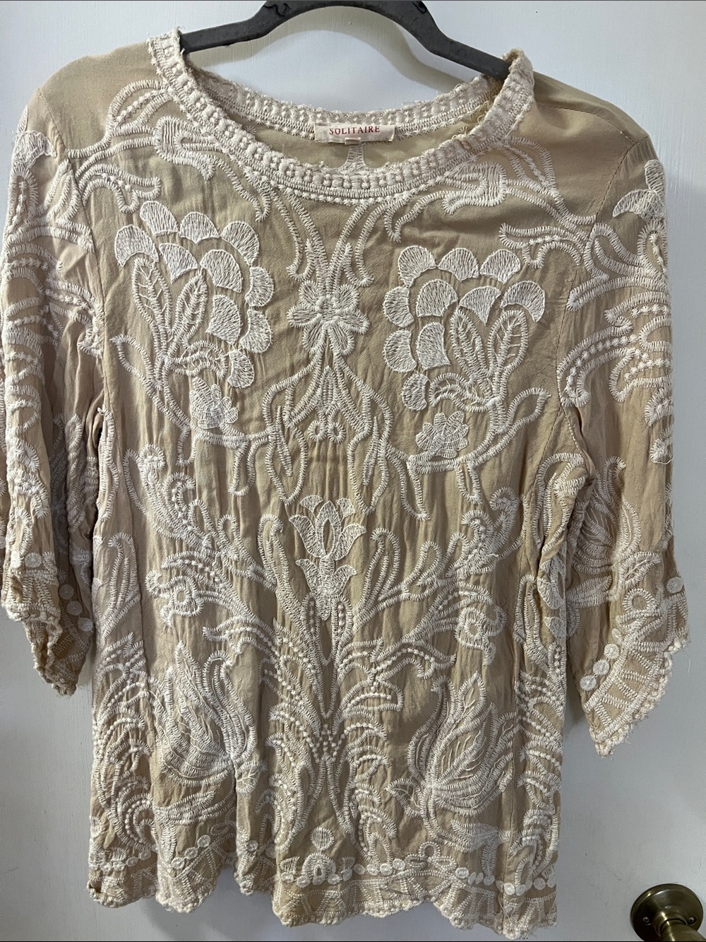 Solitaire Beige Tunic with White Floral Embroidery